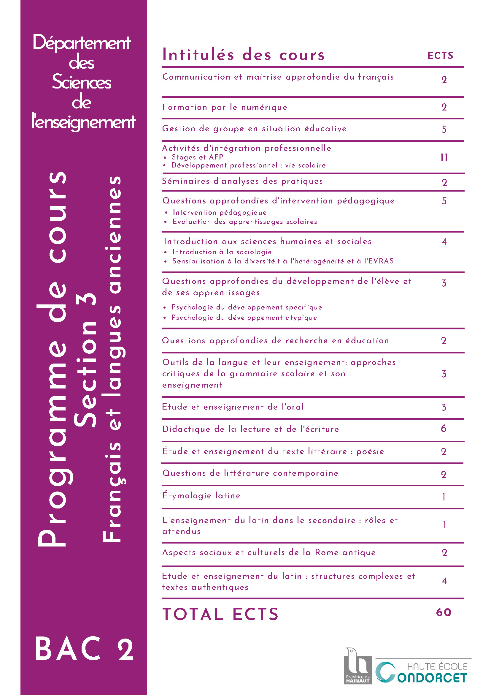 Section 3 Francais et langues anciennes BAC2